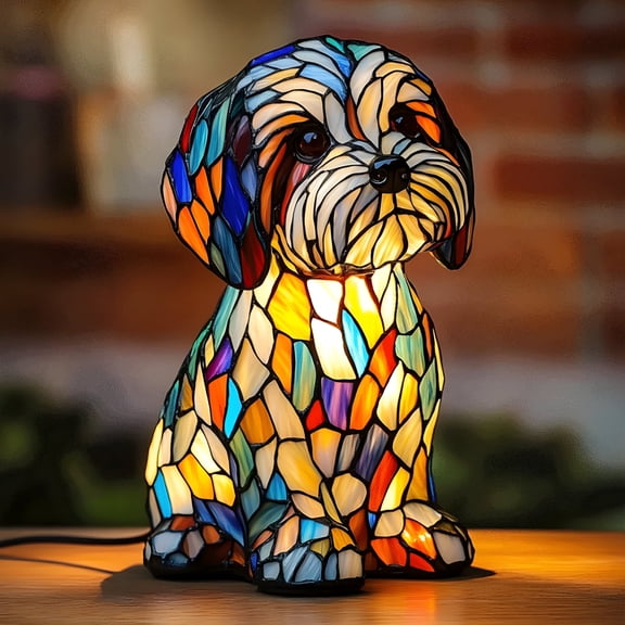 BOSCEAE Shih Tzu Lamp Stained Resin Animal Dog Night Light,Dog Series Art Night Light,Cute Pet Dogs Themed LED Table Lamps with Warm Ambient Glow,Resin Stained Glass Bedside Light Home Ornament 5.91"
