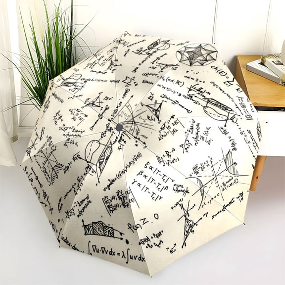 Math Formulas Cartoon Print Automatic Folding Umbrella, Portable 8-Rib Windproof Rain Umbrella for Outdoor, Travel, and Daily Use