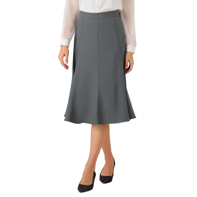 Falda elegante midi de mujer A-line con cremallera lateral y cintura alta en gris oscuro