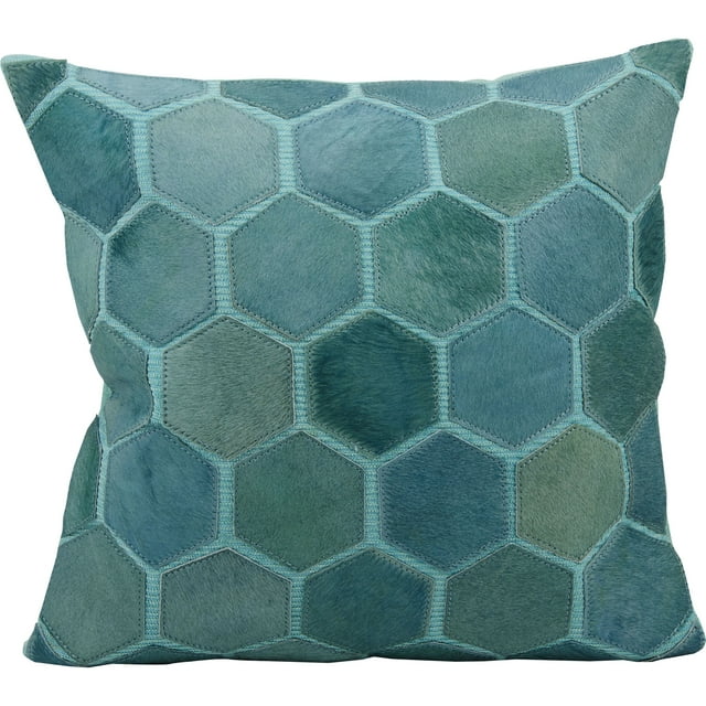 Decorative Natural Leather Hide Throw Pillow by Nourison, Turquoise