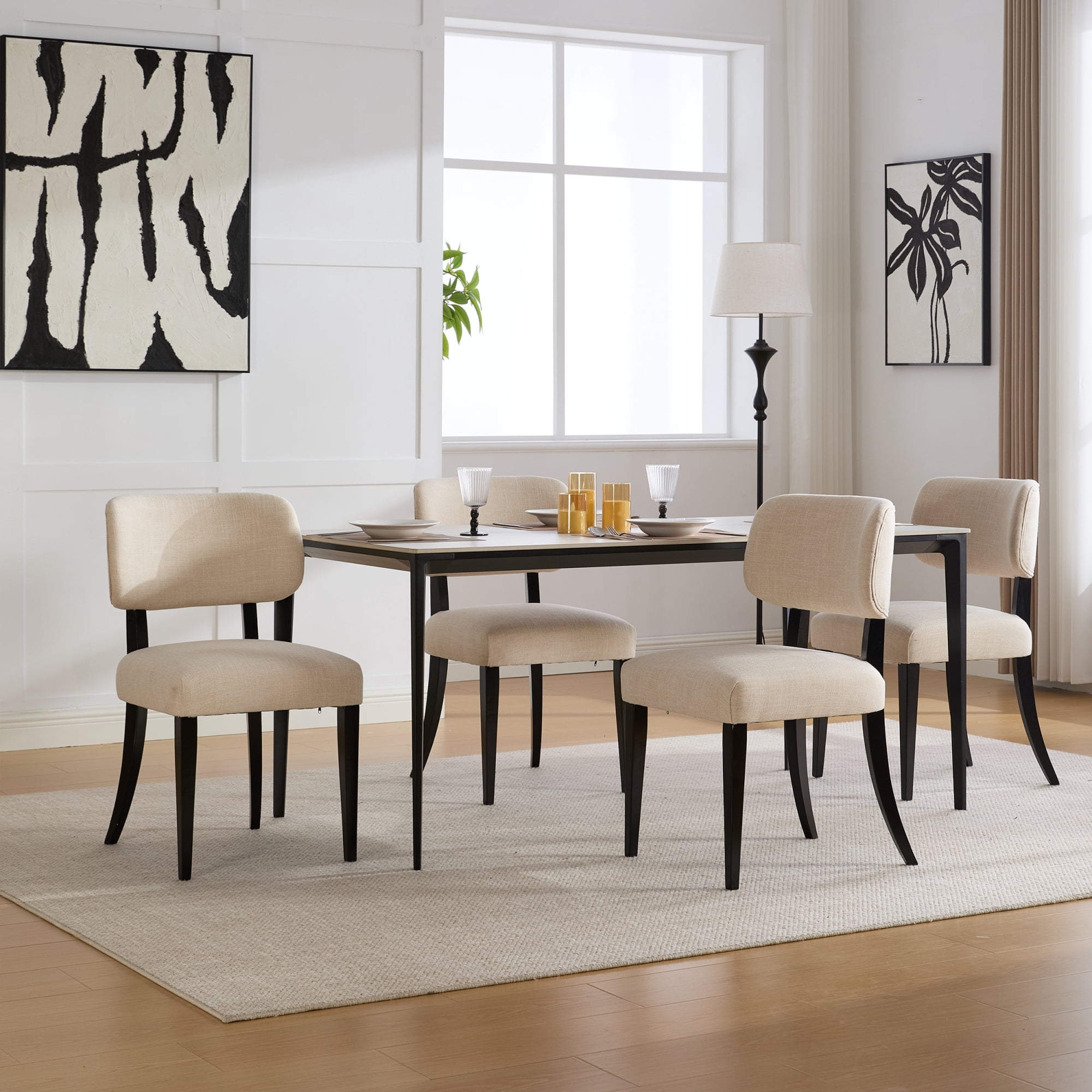 Leumius Dining Chairs Set of 2, Modern Fabric Upholstered Dining Room Chair Kitchen Chairs, Farmhouse Dinner Chair for Kitchen Dining Room Cream