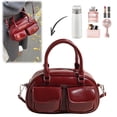 thumbnail image 4 of PU Leather Top Handle Purse with Multi-Pocket Retro Shoulder Handbags Retro Boston Handbag for Women Work Or Daily Use (Wine Red), 4 of 10