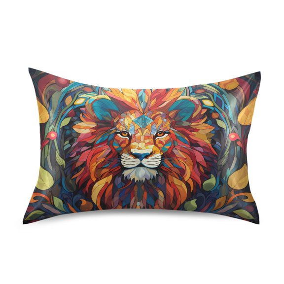 JSTEL Lion Mosaic Satin Pillowcase Standard Size Pillow Cases Envelope Closure Bed Pillow Cover, 20 x 26 inch