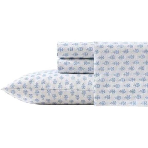 - Queen Sheet Set, Crisp & Cool Sheets w/a Naturally Smooth Cotton Percale Feel, Deep Pocket, Bed Sheets with Matching Pillowcases & Fitted Sheet (Francesca Blue)