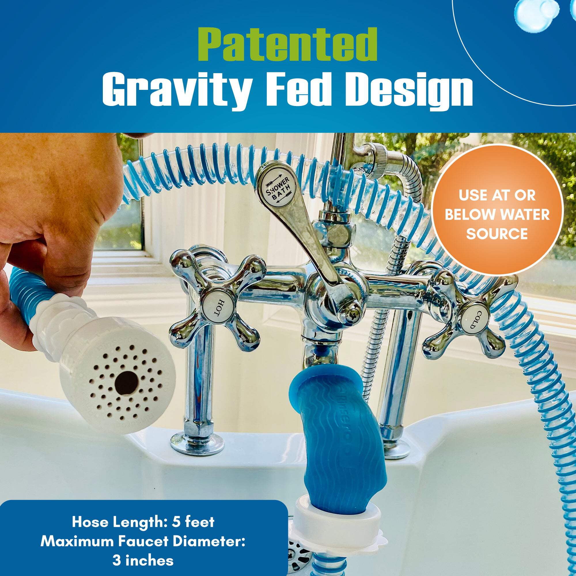 Rinseroo Tub Hose: No-install, Ultra Flex Hose Slips On to Spout for Hair Washing, Baby or Dog Bath. Bathtub Showerhead Attachment. Shower Adapter Faucet. Fits All Spouts Up 3'' Wide