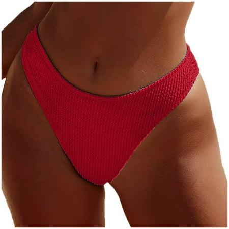Durtebeua Women s Bikini Swim Bottom Briefs Ribbed High Cut Mid Waist Cheeky Bathing Suit Bottom Red S