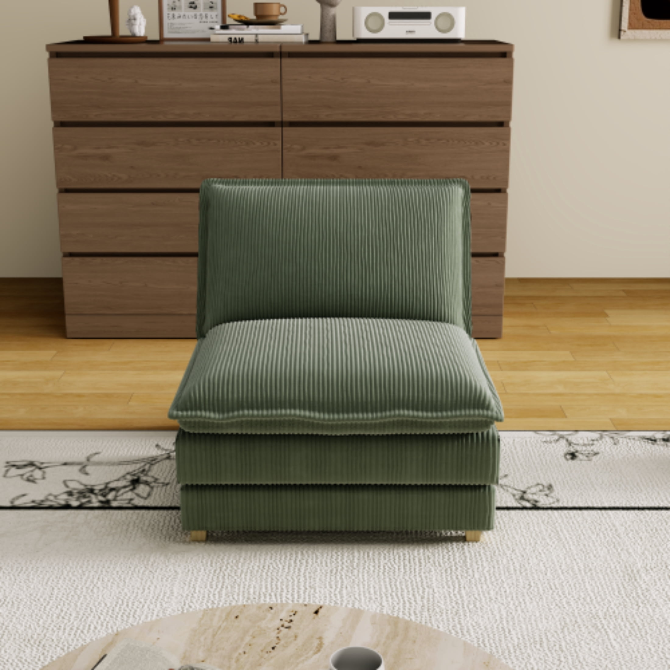 Vinform Upholstered Armless Sofa Chair, Compose 2/3/4 Seat Couch, Green