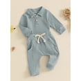 thumbnail image 3 of Nygoyerh 2-Piece Baby Boys Ribbed Set 3M 6M 12M 18M Button Long Sleeve Playwear Lapel Neck Romper with Drawstring Pocket Long Trousers Newborn Infant Outfits, 3 of 7