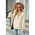 thumbnail image 6 of Anbech Deep V Neck Women Blouse Guipure Lace Shirt Solid Color Splice Trendy Long Sleeve Casual Tops, 6 of 8