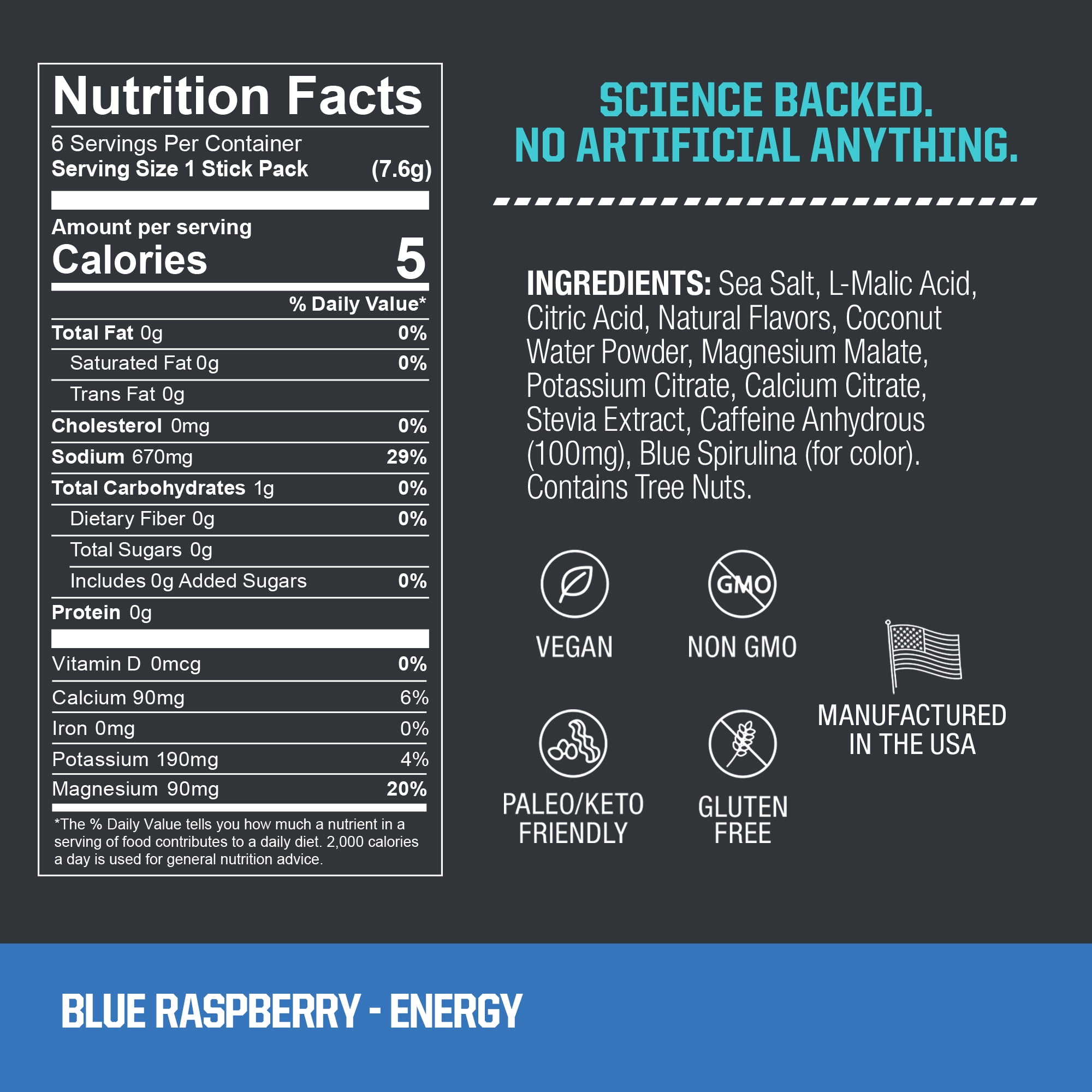 Fire Salt Blue Raspberry Electrolyte Drink Mix – Caffeine Enhanced (6-Count)
