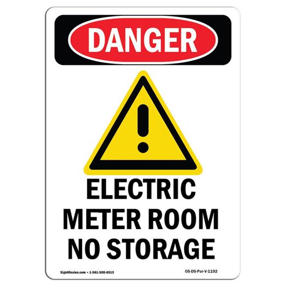 SignMission OS-DS-A-1014-V-1192 10 x 14 in. OSHA Danger Sign - Electric Meter Room
