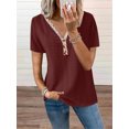 thumbnail image 3 of Camiseta holgada informal de encaje con cuello en V para mujer, camisetas de manga corta con botones de empalme, camisetas de estilo dulce para mujer, Tops elegantes de viaje 5XL 2023, 3 of 4