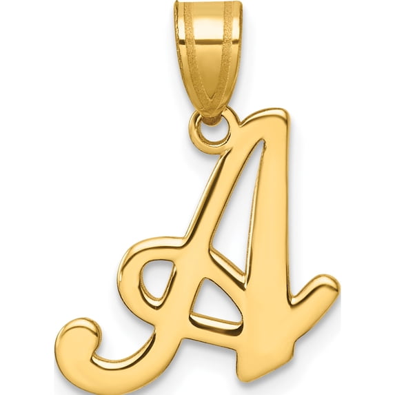 14K Yellow Gold Script Letter A Initial Pendant(Length 22.25) - Jbsp
