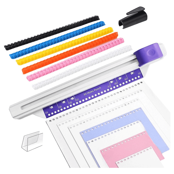 30 Hole Punch Binding Machine, Hand Push Loose Leaf Hole Punch, A4 A5 A6 A7 B5 B6 B7 Book Binder Notebook Spiral Binding