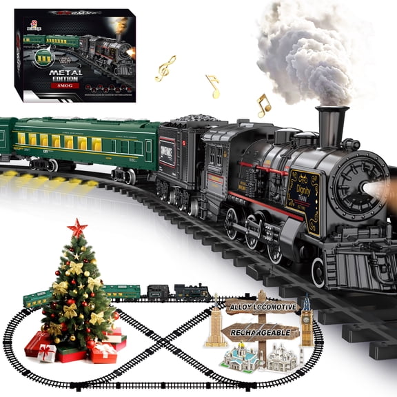 Electric Train Sets for Kids Metal Alloy Steam Locomotive Glowing Passenger Carriages Luxury Tracks