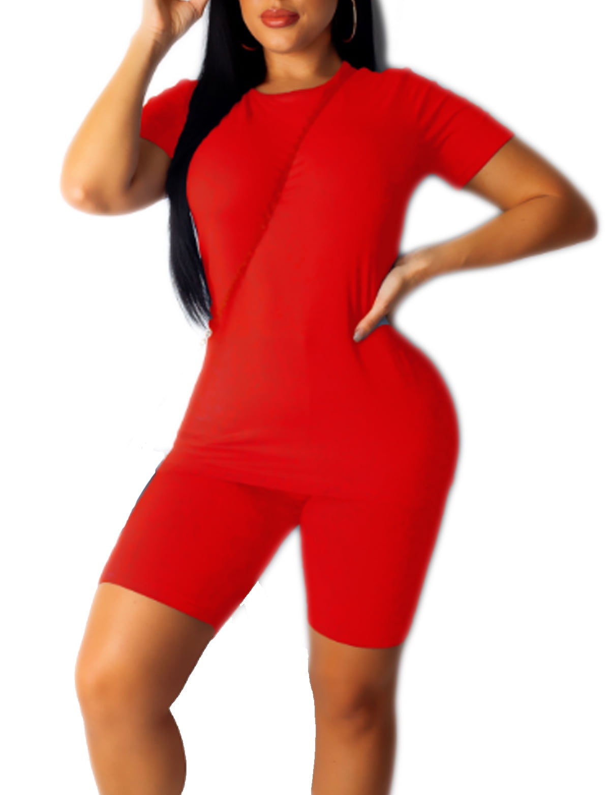 Red biker shorts outfit Clearance