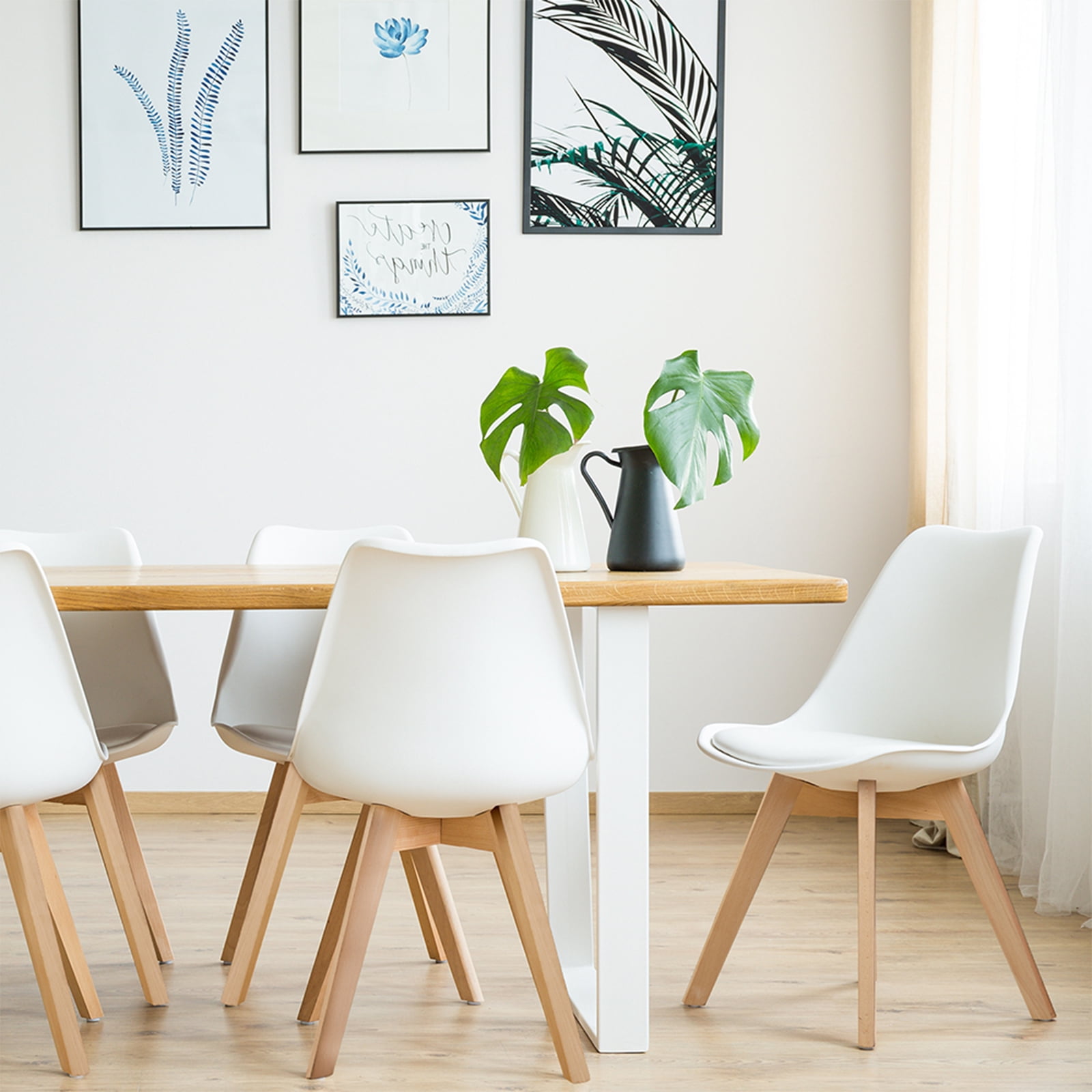 GIANNA Dining Chairs Set of 4, Modern PU Leather Cushioned Chairs with Wooden Legs for Dining Room, Kitchen, Living Room, Home Office, White