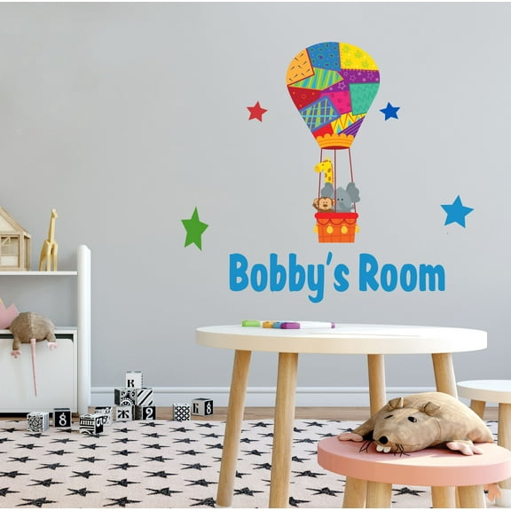 KIDS ROOM - Home Art Animals Hot Air Balloon Decoration Multicolored Gas Balloon Stars Design Removable Kids Bedroom Customized Name Vinyl Wall Decal Sticker 10" x 9"