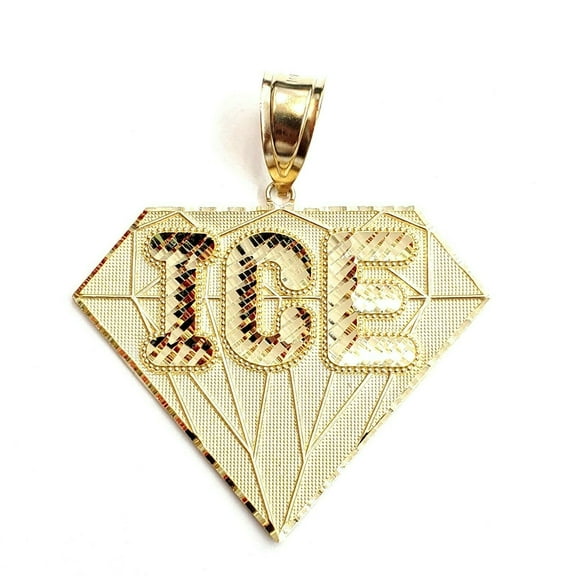 New 10k yellow Gold ICE diamond shape word Pendant diamond cut fine jewelry 9.7g