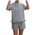 thumbnail image 1 of Birdeem Womens Spring and Summer Plain Round Neck Ruffle Short Sleeve Shorts Casual Suit, 1 of 5