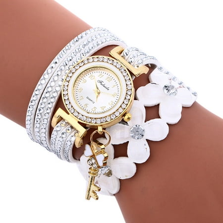 Ausyst Watch for Women Fashion Chimes Diamond Leather Bracelet Lady Womans Wrist Watch on Sale Clearance