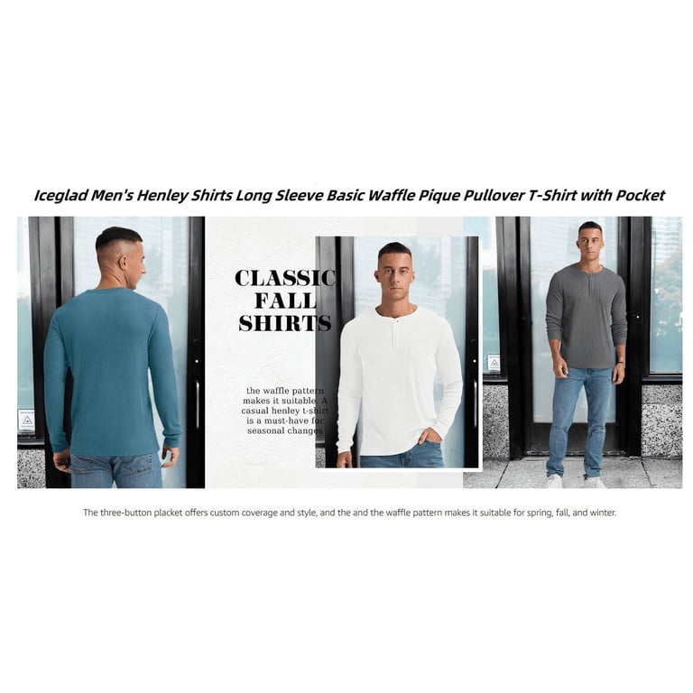 Iceglad Men's Long Sleeve Waffle Henley Shirt photo 3