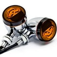 thumbnail image 1 of Krator 2pc Skull Lens Chrome Motorcycle Turn Signals Bulb Compatible with Harley Davidson Road King Custom Classic, 1 of 6