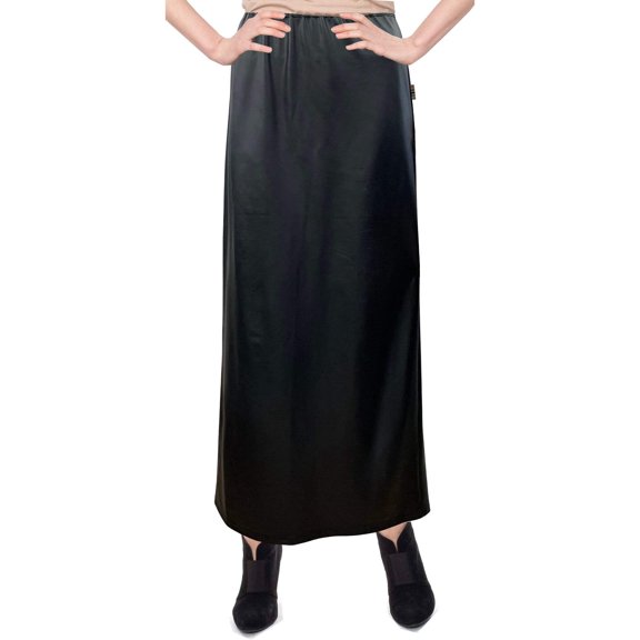 Women's Faux Leather Matte Finish Basic Modest 37" Ankle Length Stretch Knit Straight Skirt