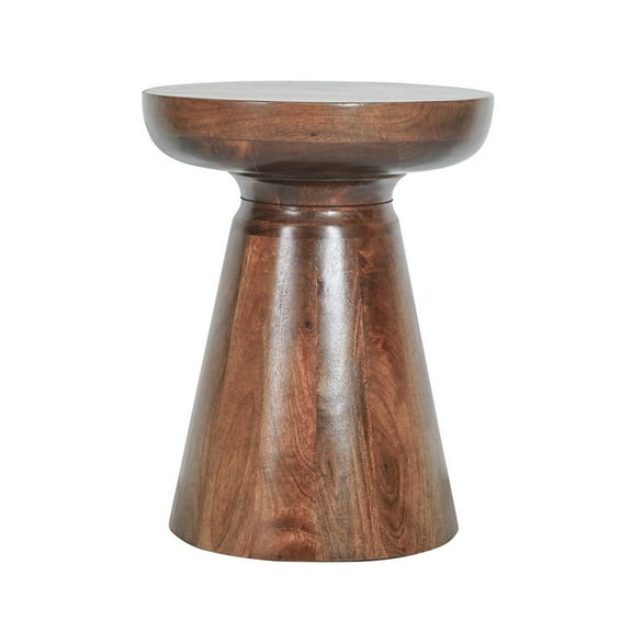 Benjara BM312073 18 in. Round Mango Wood Top Side Accent Table with Cone Base, Brown