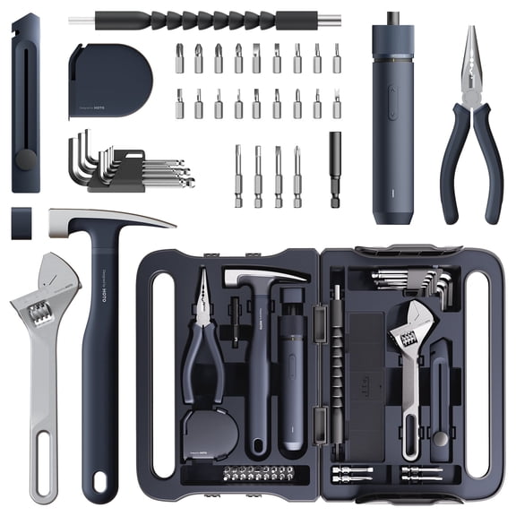 HOTO 40-Piece Tool Set, Household Tool Kits, LED Electric Screwdriver 3 Torque, Home Repair Tool Kit with Case for Diy, Garage & Office