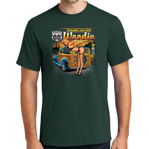 Buy Cool Shirts First Woodie Rt Route 66 Cotton T-shirt, 5XL Forest Green
