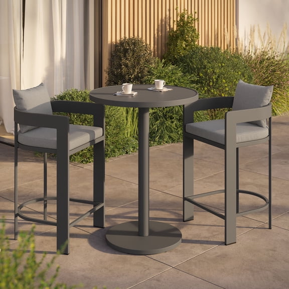 Modway Tahoe 3-Piece Outdoor Aluminum Bar Set in Gray