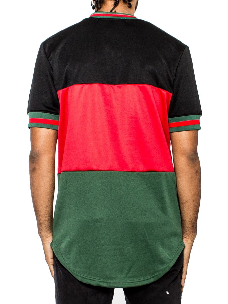 red black and green shirt