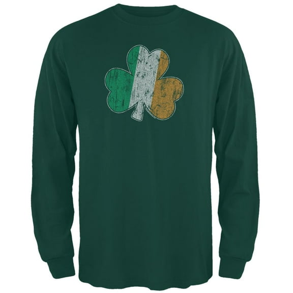 St. Patricks Day - Shamrock Flag Forest Green Adult Long Sleeve T-Shirt - 2X-Large