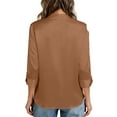 thumbnail image 4 of Womens Tops Long Sleeve Satin Silk Button Down Shirts Casual Business Dressy Blouses Fall Clothes Brown L, 4 of 5