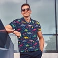 thumbnail image 4 of Yiaed Dinosaur FlowersPrint Men's Short Sleeve Polo Shirt,Golf Polo for Men Three-Button Golf Shirt Athletic Casual Collared T-Shirt- Small, 4 of 7