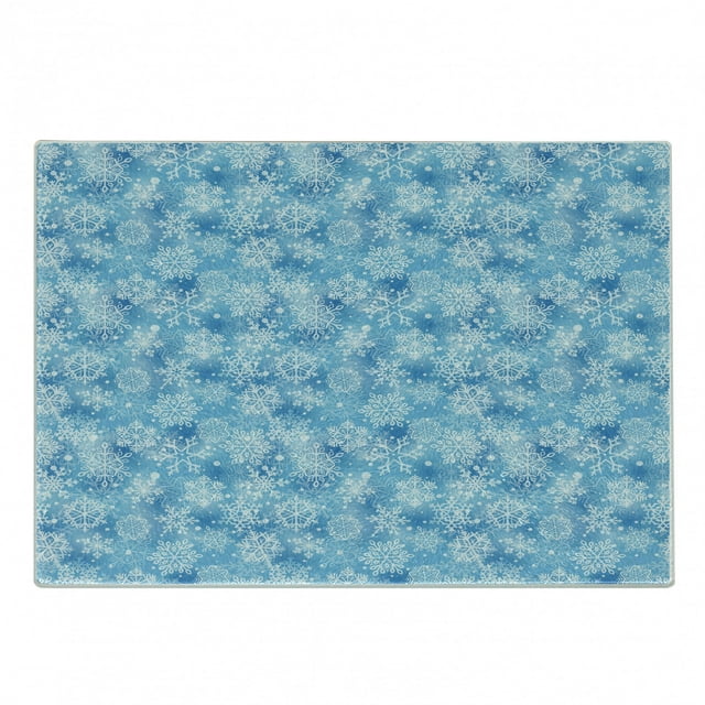 Snowflake Cutting Board, Pattern of Winter Motifs Cold Weather Illustration with Abstract Circles, Decorative Tempered Glass Cutting and Serving Board, Small Size, Pale Blue White, by Ambesonne