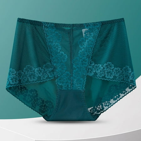 Limited-Time Offer: Women Underwear Cotton  Ropa Interior para Mujer  Women Solid Color High Waisted Mesh Breathable And Sexy Lace Hollow Underwear Panties SOPATENOR Army Green 2XL