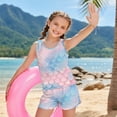 thumbnail image 4 of COEQINE Girls Swimsuit 2 Piece Tankini for Ages 8-9 with Removable Pads Summer Bathing Suits for Kids Comfort Crewneck Tank Top and Swim Shorts for Pool Beach, Blue Pink Mermaid Scales, 4 of 8