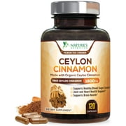 Nature's Nutrition Cinnamon Capsules Organic True Ceylon Pills Natural Blood Sugar Support, 1800 mg, 120 Capsules