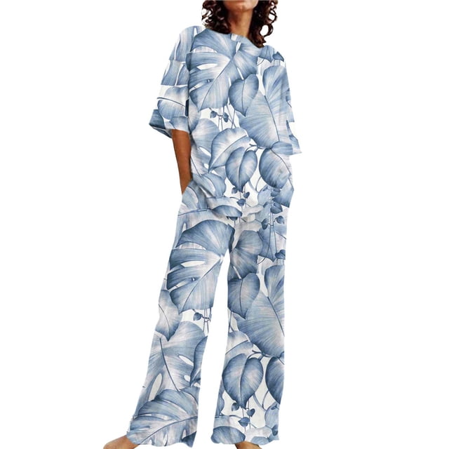 Summer Outfits For Women 2 Cotton Linen Set Oversized T Shirts Straight Leg Pant Plus Size Tracksuit