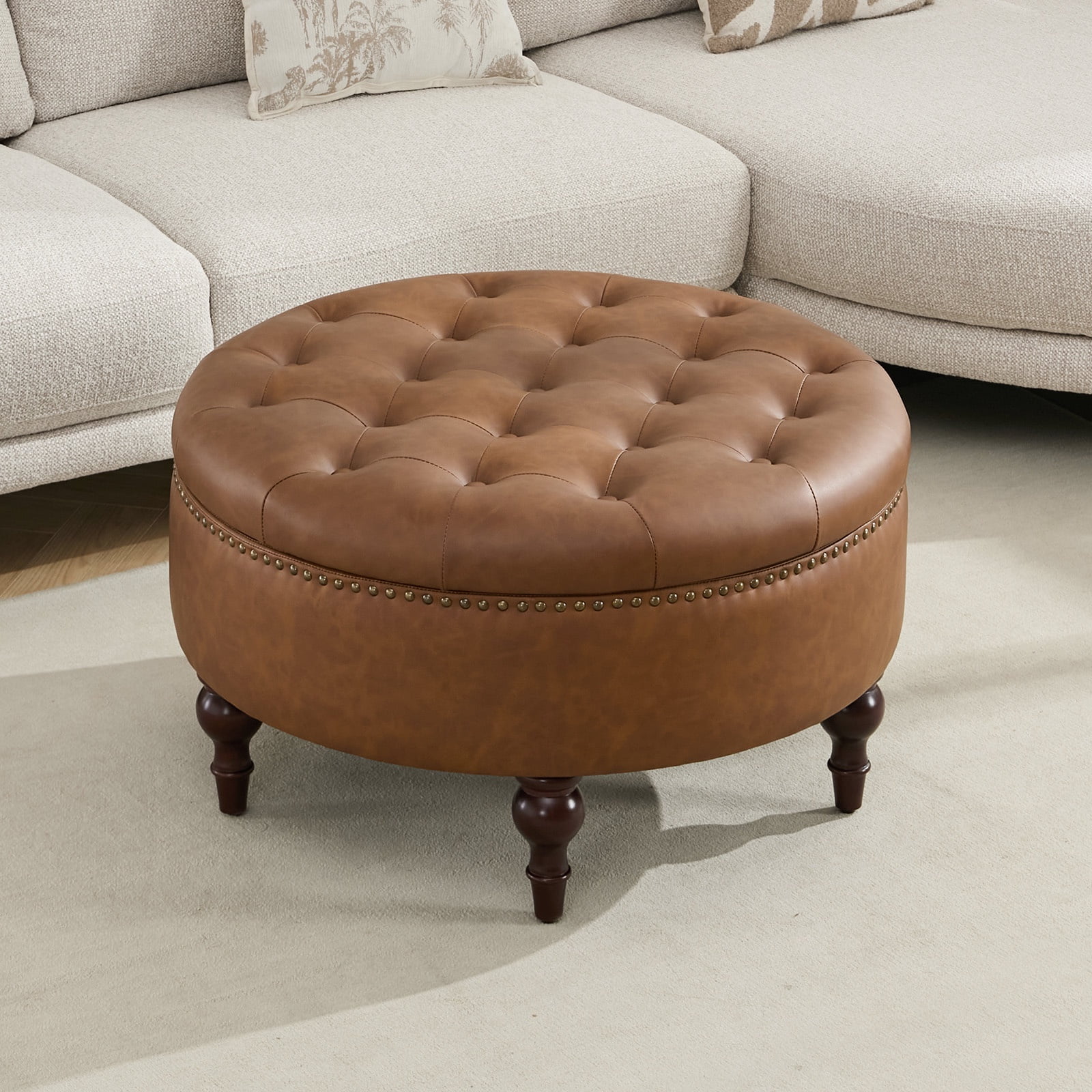 JURANYAZHU 31.5 Inch Oversized Storage Ottoman, Upholstered Storage Seat, with Reversible Lid, Multifunctional As a Coffee Table, PU Fabric, for Living room,Bedroom,Brown