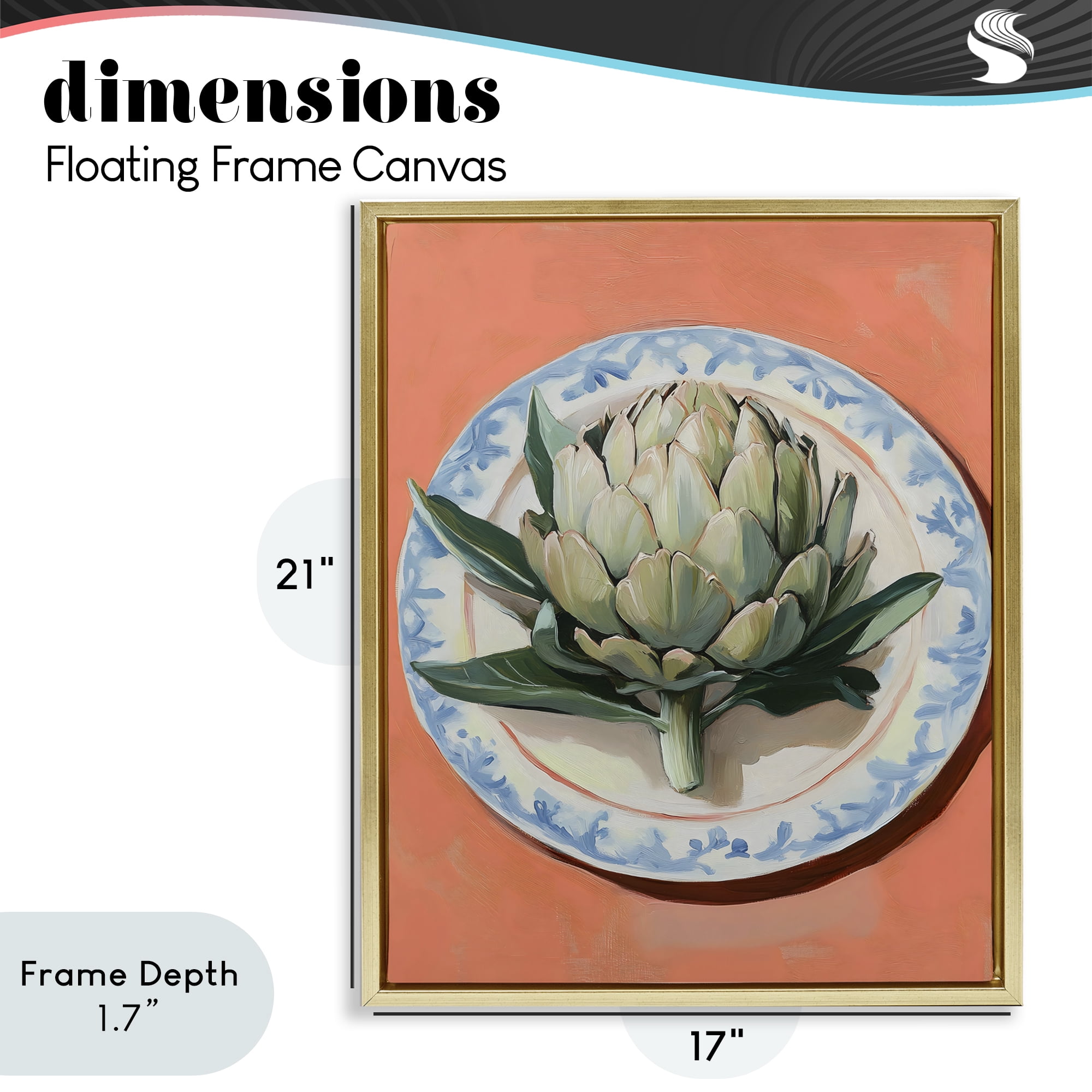 Stupell Industries Retro Artichoke over Orange Gold Framed Floater Canvas Wall Art, design by The Prints Vibe