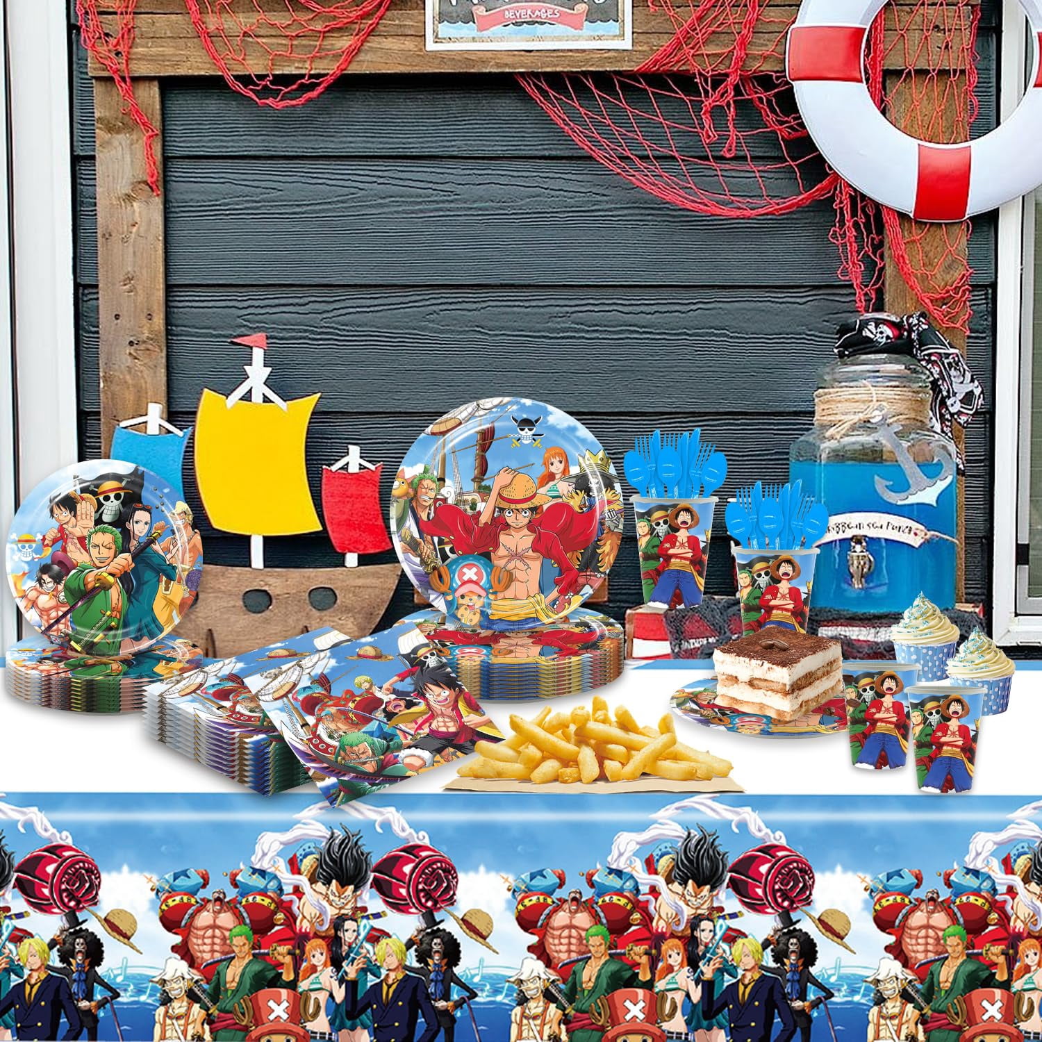 141pcs One Piece Birthday Tableware Decorations Party Plates Cups Theme Napkins One Piece Party Decoration