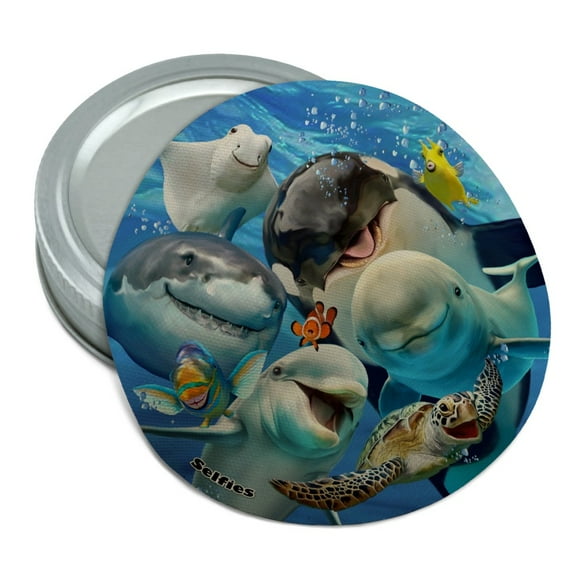 Ocean Selfie Shark Dolphin Sea Turtle Stingray Clown Fish Round Rubber Non-Slip Jar Gripper Lid Opener