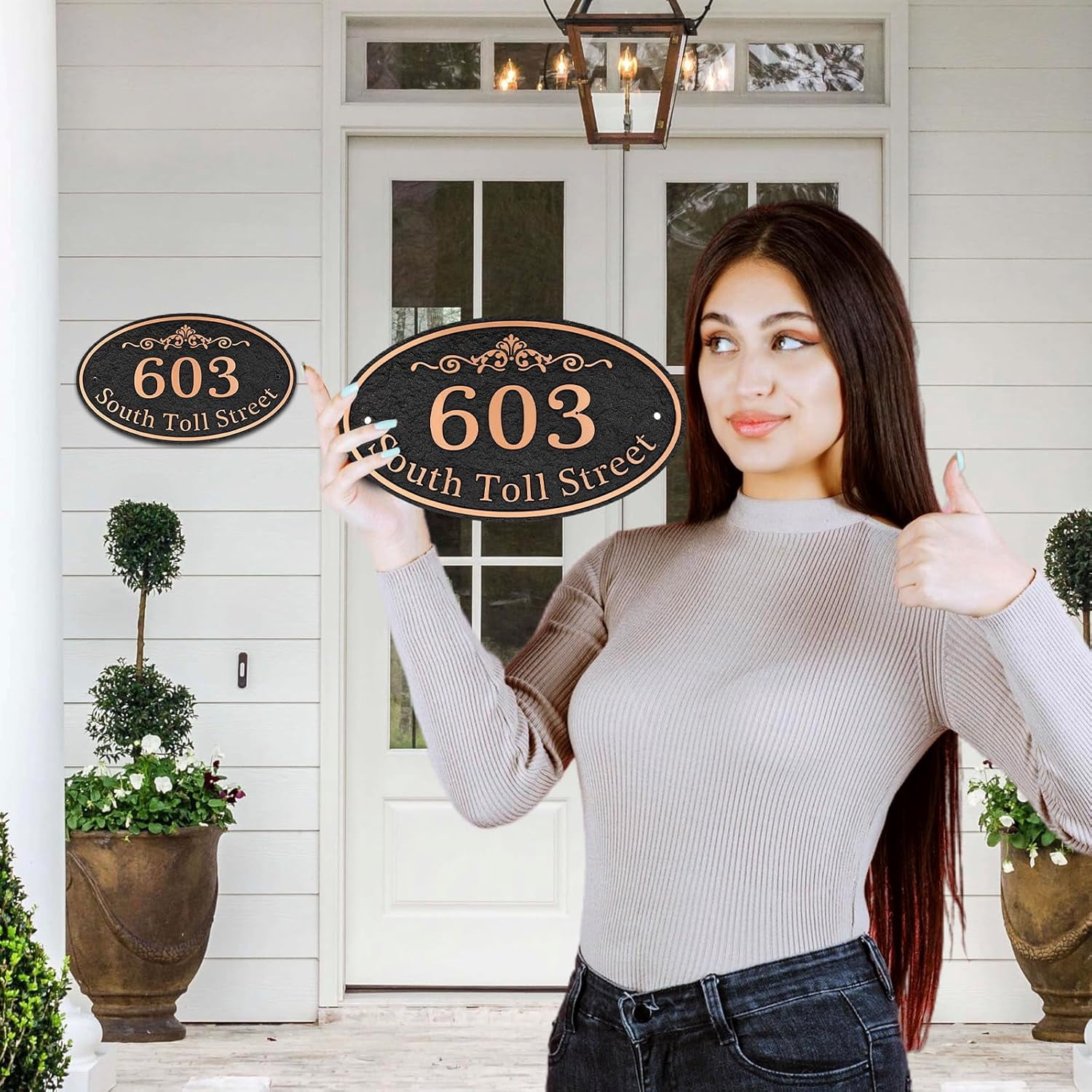 Oval Address Plaque Metal Option - Personalized House Number Sign, Address Sign for Outside, Yard, Driveway, Fence, Mailbox, Gate.