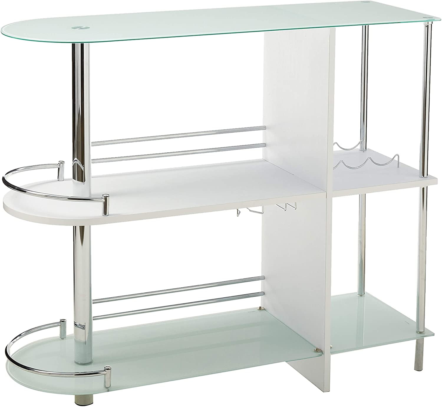 Pilaster Designs Black Chrome Finish Bar Table with Storage Shelves 