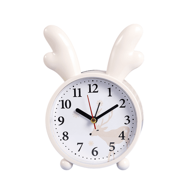 Reloj despertador con bonitos dibujos animados con cuernos de reno, movimiento silencioso