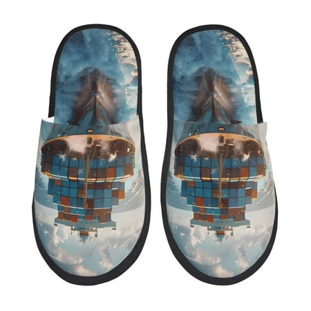 Balery Cargo Ship At Sea Slient Indoor Furry Fleece Comfort House Shoes Soft Non-Slip Home Shoes Cotton slippers House Slippers-- Medium