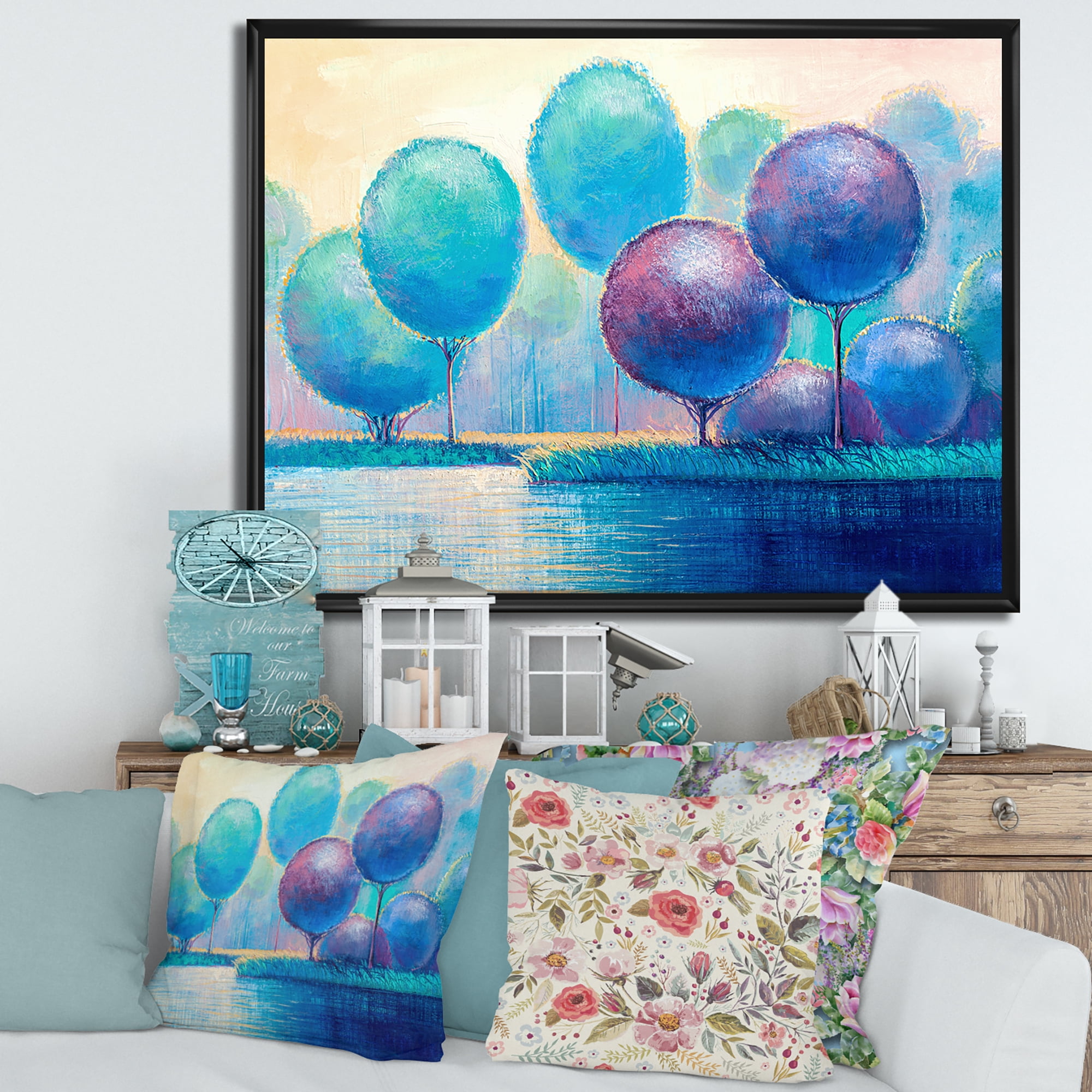 Designart 'Ornamental Colourful Trees V' Modern Framed Canvas Wall Art Print